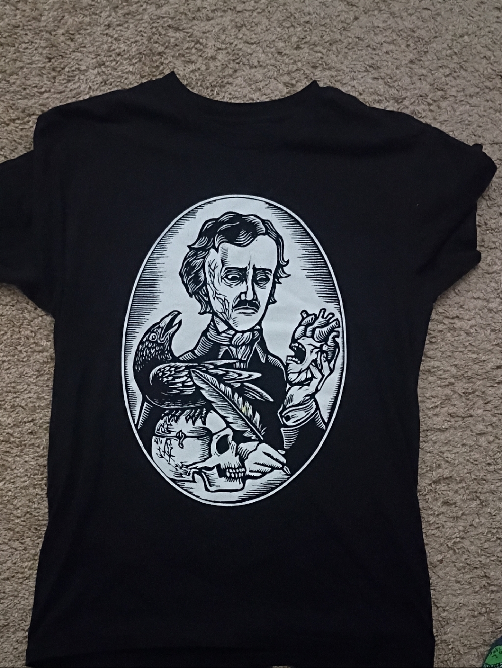 Black Matter Black Short-Sleeve Tee with White Poe Portrait Graphic